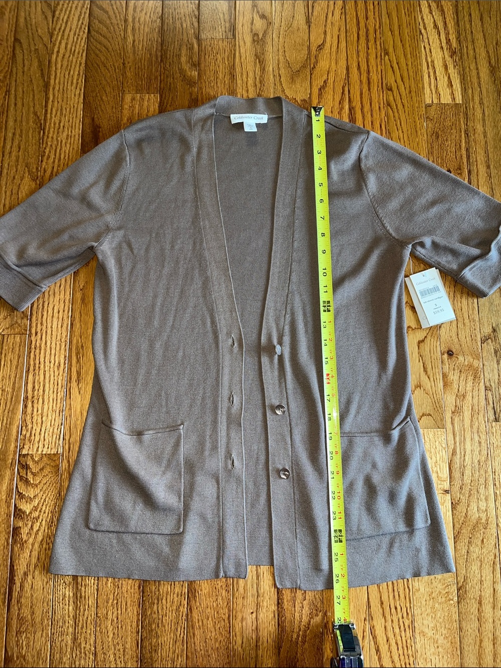 Coldwater Creek Taupe Short-Sleeve Cardigan - Picture 2 of 10